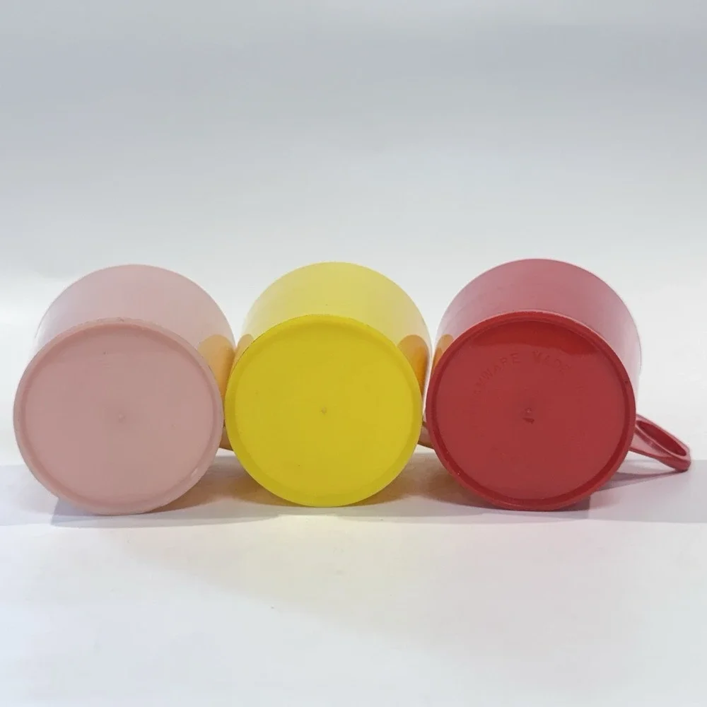 Vintage Gothamware 4 oz Plastic Tumbler Tea Coffee Cups Set of 3 Red Yellow Pink